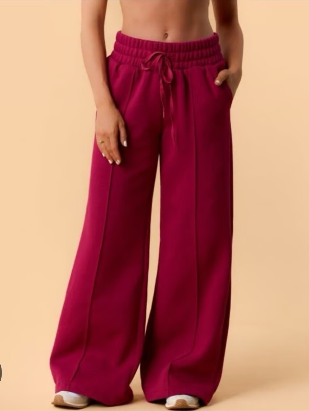 Blogilates Travel Trouser sweats Sweatpants Burgundy Wide Leg Pockets Pintuck XS